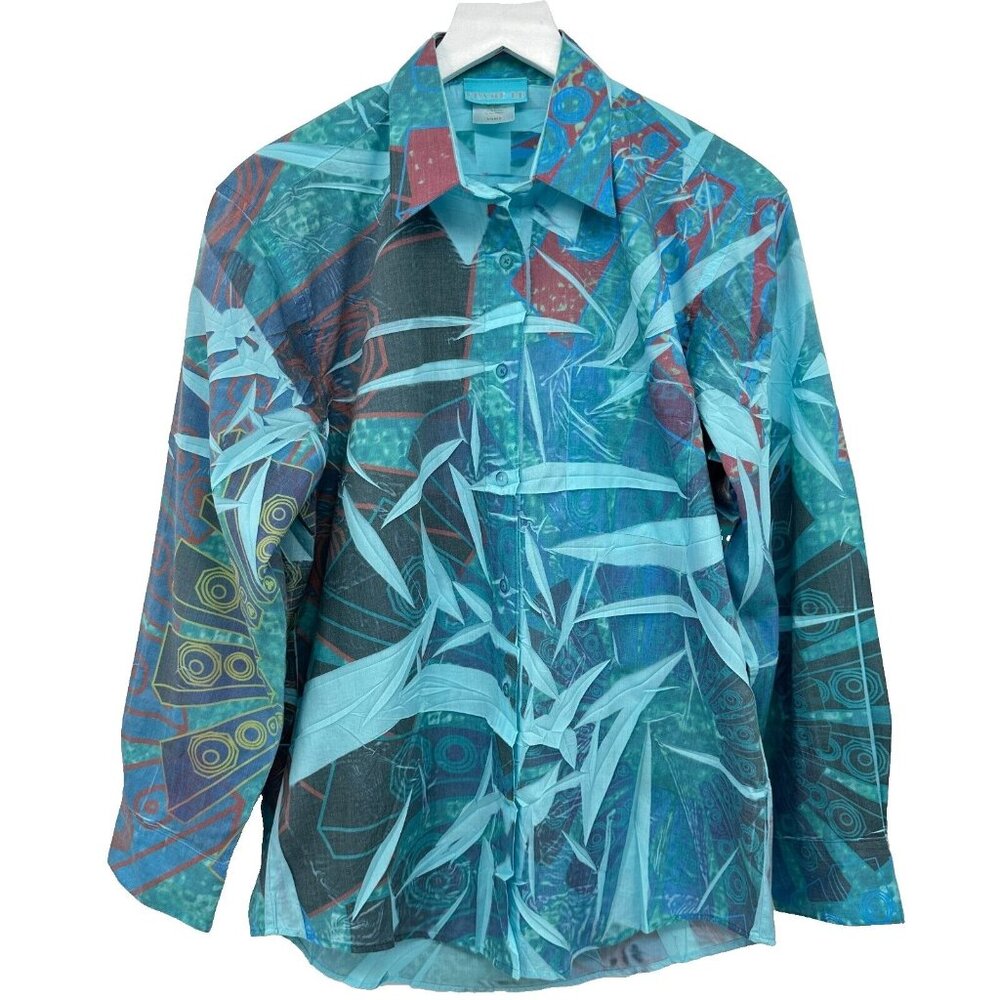 Vintage Womens Small Wearable Art Top Shirt Abstract Crinkle Fabric Artsy Blouse